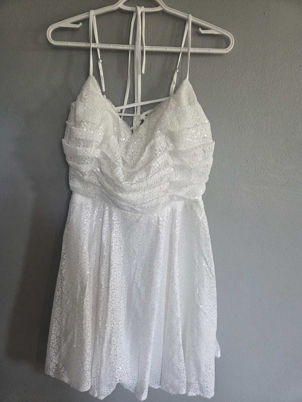 White Lace & Sequin Spaghetti Strap Dress